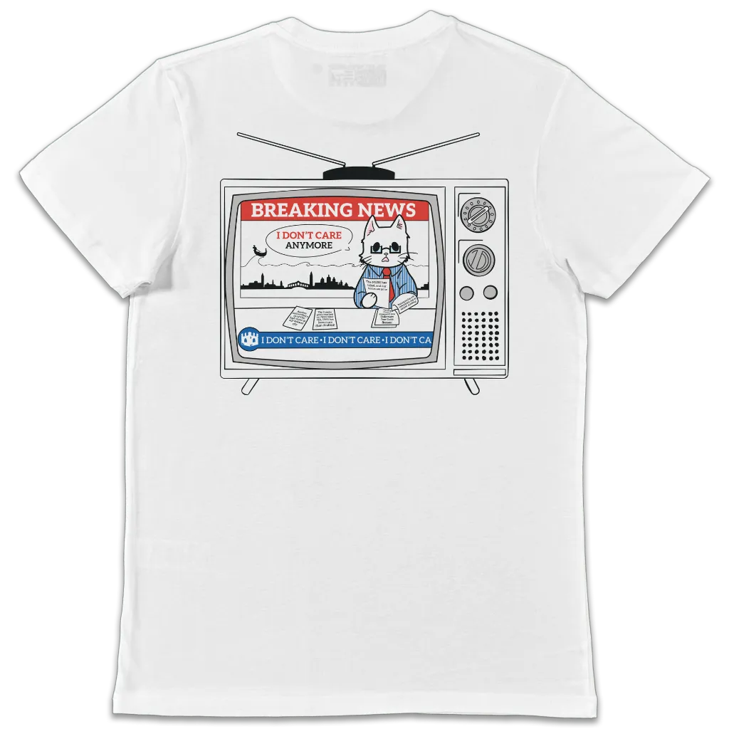 T-Shirt Bianca Breaking News Tubo Catodico Retro.webp
