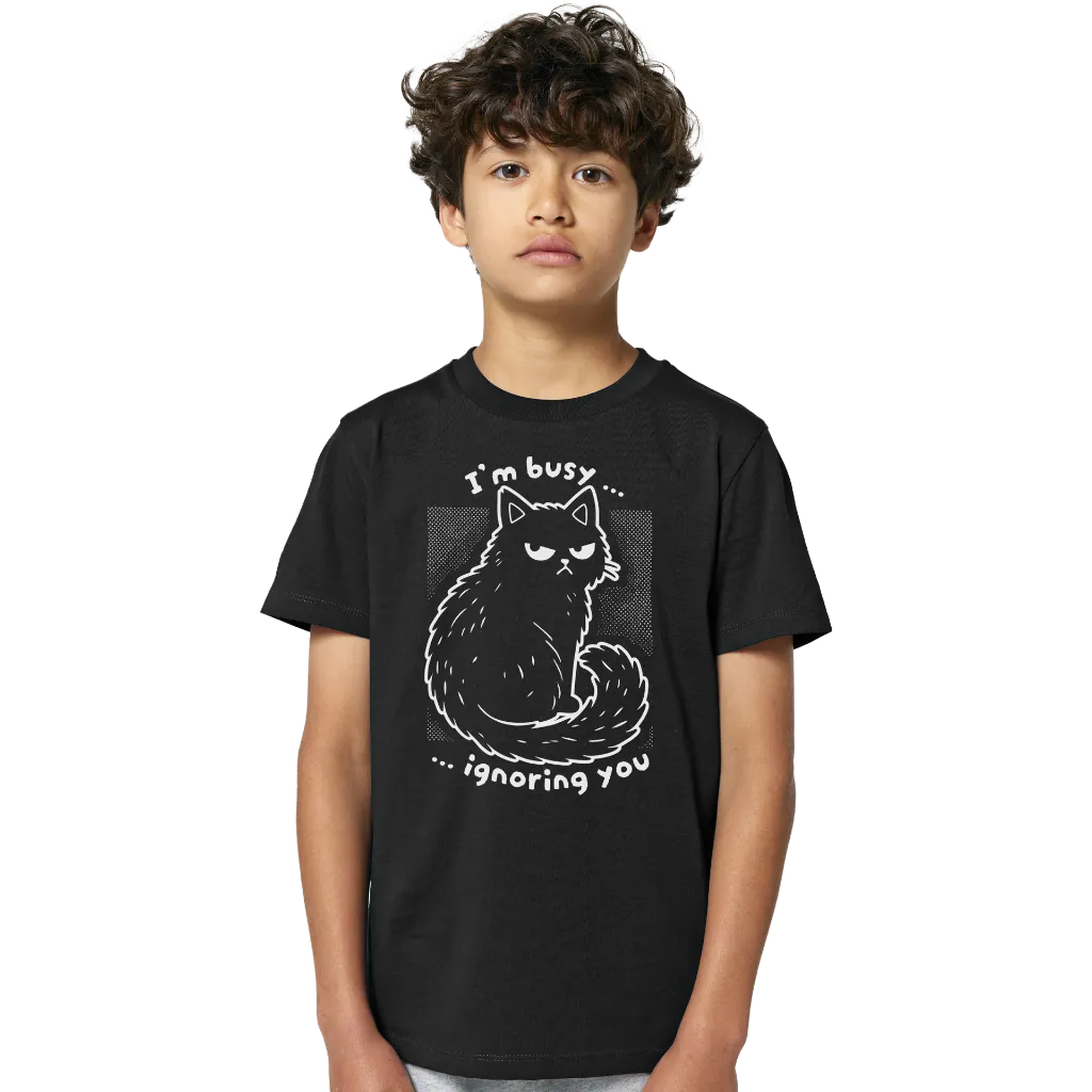 T-shirt Kids Nera Busy Cat Fronte Bambino.webp
